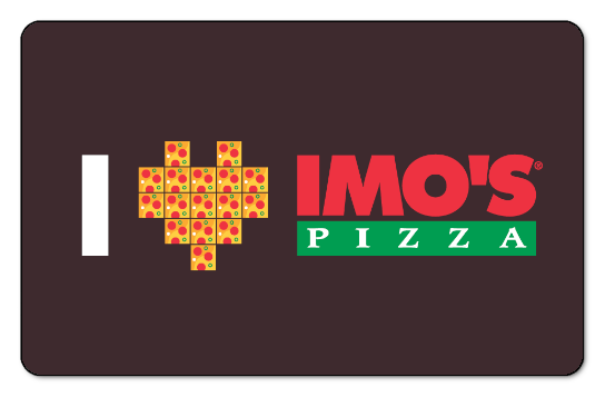 i heart imos pizza logo on a maroon background